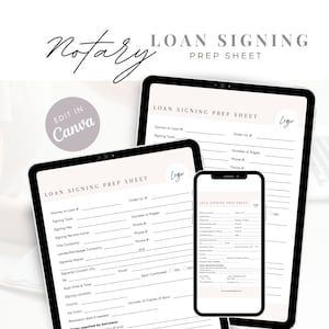 Notary Loan Signing Prep Sheet: Client Intake Form (Canva Template)