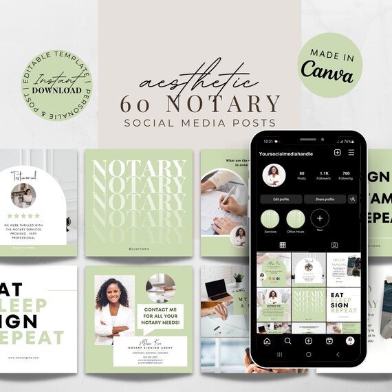 Notary Social Media Post Templates: 60 Canva Designs (Digital Download)