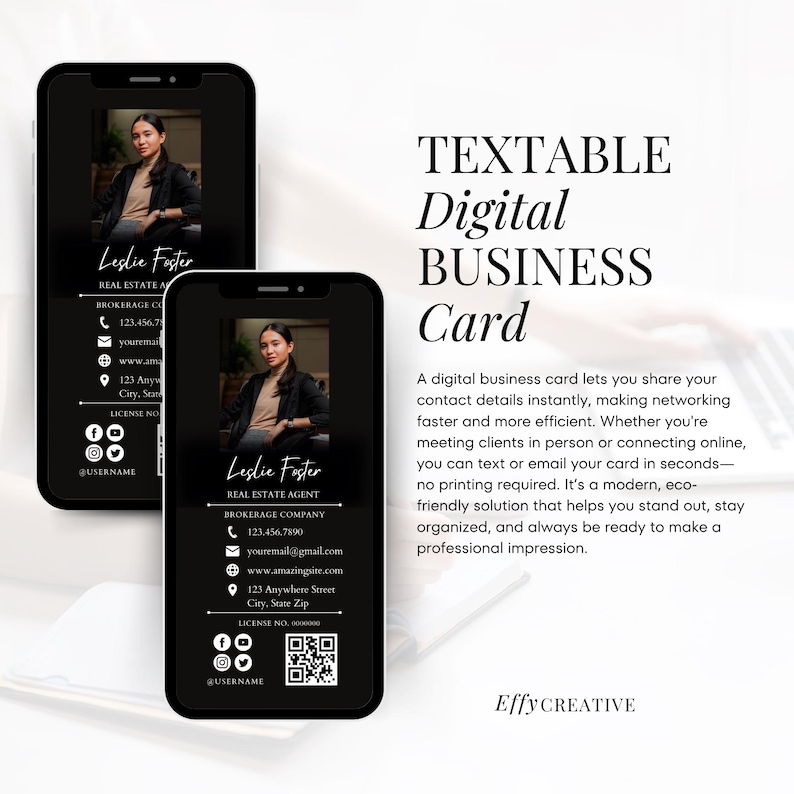 Luxury Real Estate Business Card Template | Realtor Mobile Digital Card QR Code | Real Estate Text Marketing | Instant Download | Canva image 4