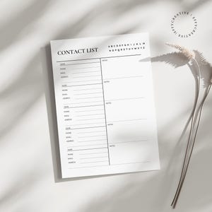 Printable Contact Sheet PDF 3 Sizes US Letter, A4, A5 Contact List Tracker Address Book Phone Log Emergency Contact Printable Contact Sheet