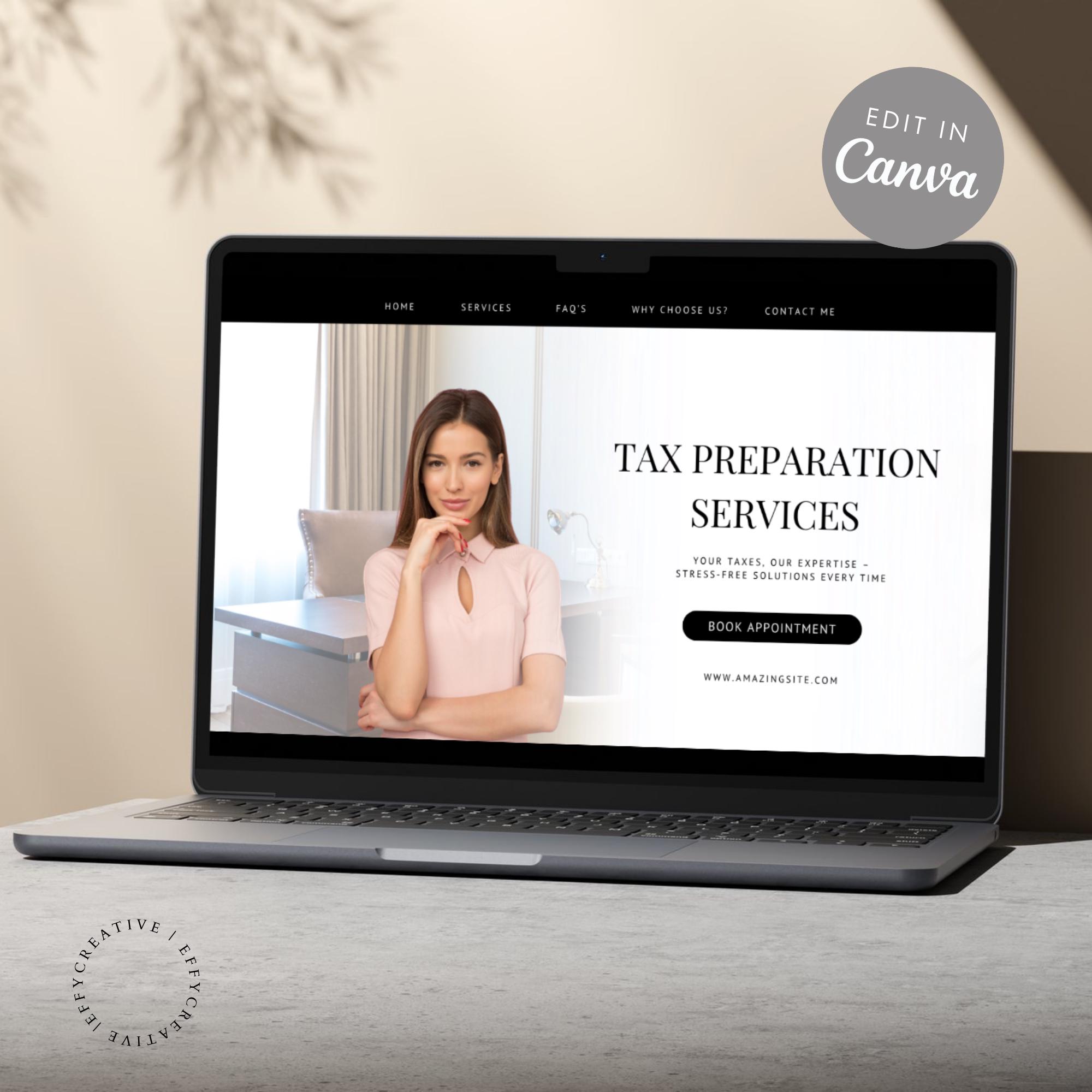 Tax Preparer Website Template Tax Finance Marketing Editable Canva