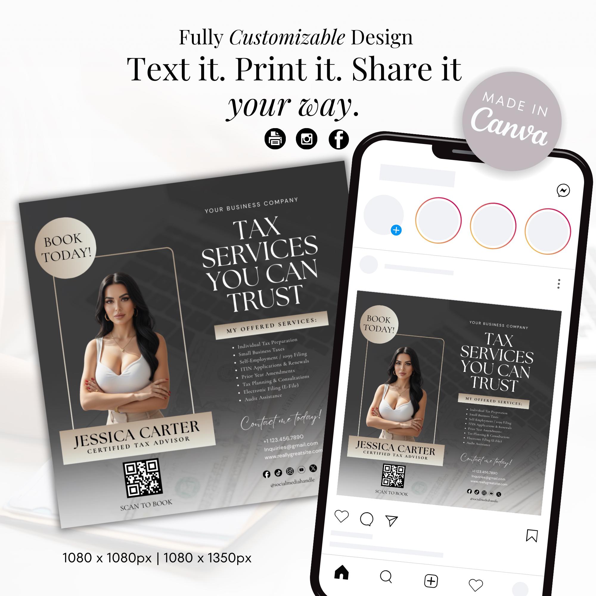 4 Modern Tax Prep Flyer Template | Editable Canva Tax Preparer ...