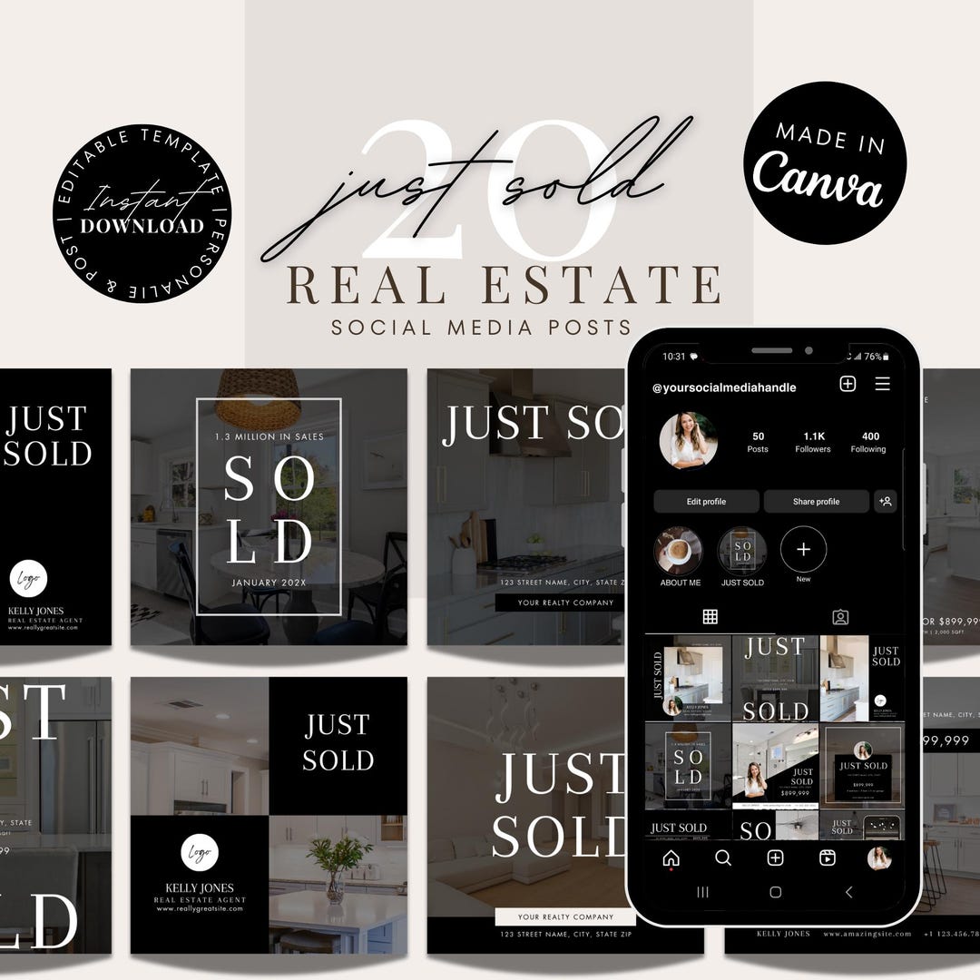 Real Estate Just Sold Social Media | Realtor Instagram Posts | Canva ...