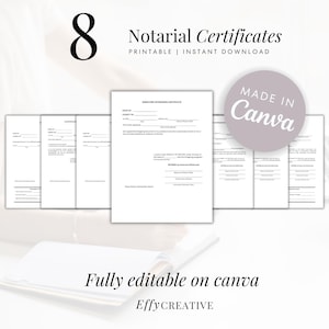 Notary Certificate Templates (8-Pack) | Acknowledgment, Jurat, Certification | Editable & Printable