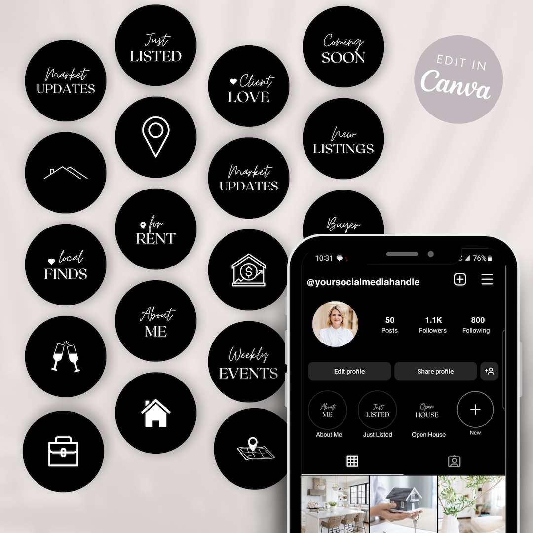 Real Estate Instagram Highlight Covers: Customizable Realtor Icons ...
