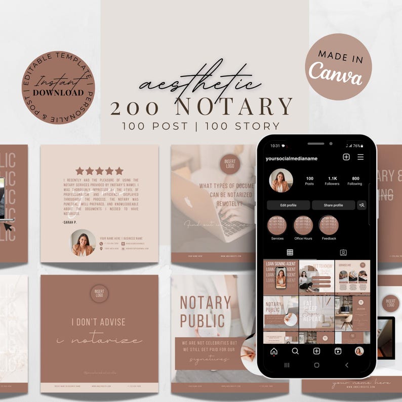 200 Notary Social Media Templates, Canva Editable Posts (digital ...
