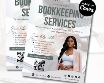 Bookkeeping Flyer | Finance, Tax Agent Marketing | Printable and Social Media Canva Template | Instant Download