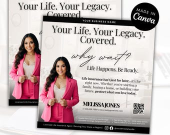 Life Insurance Agent Flyer | Insurance Instagram Posts | Editable Canva Template | Instant Download