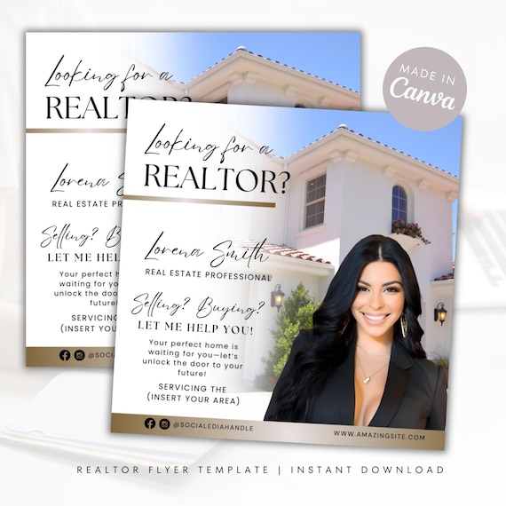 Realtor Flyer Template | Digital Real Estate Marketing (Canva DIY) Instant Download | Social media Flyer