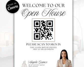 Open House Sign In Sheet | Real Estate Template | Editable Canva Design with QR Code | Instant Download