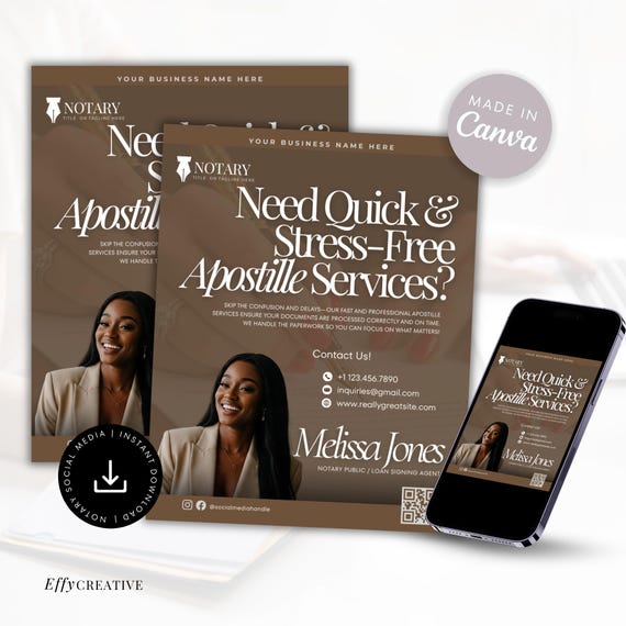 Editable Apostille Services Flyer Template: Notary Marketing (Digital Download)