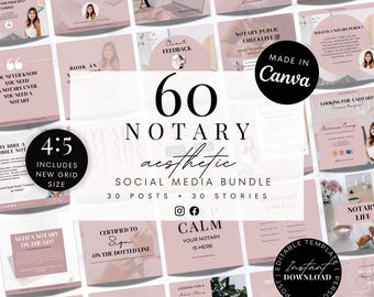 60 Notary Social Media Templates: Canva Posts & Stories (Digital Download) | Pink Notary Instagram and Facebook Marketing