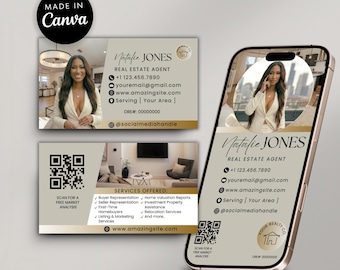 Modern Real Estate Business Card Set | Printable and Digital Template | Luxury Realtor Marketing |  Buying or Selling QR Code