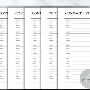 Printable Contact List Planner Insert PDF Print at Home - Etsy