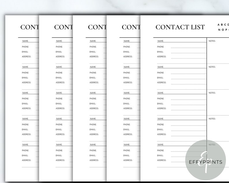 Printable Contact List Planner Insert PDF Print at Home - Etsy