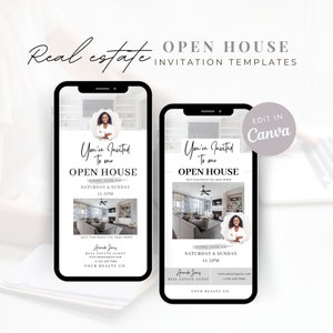 Digitale opendeurdag uitnodigingssjabloon voor makelaars Bewerkbare canva-sjabloon voor vastgoedprofessionals Tekstuitnodiging direct downloaden