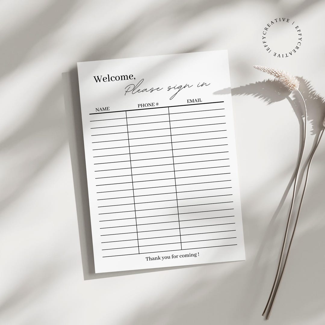 Printable Sign-in Sheet: 3 Unique Designs (US Letter Size) (digital ...