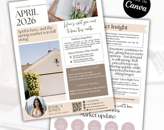 April newsletter Realtor Template | Digital Real Estate Marketing | Canva Editable | Instant Download | Social media Flyer