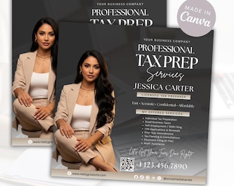 Modern Tax Prep Flyer Template | Editable Canva Tax Preparer Marketing Flyer | Digital Business Promo | 2 Sizes Included
