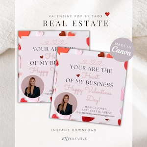 Immobilier Saint-Valentin Pop By Tag Modèle immobilier Canva modifiable Agents immobiliers propriétaires de petites entreprises cadeaux clients Étiquette marketing de février