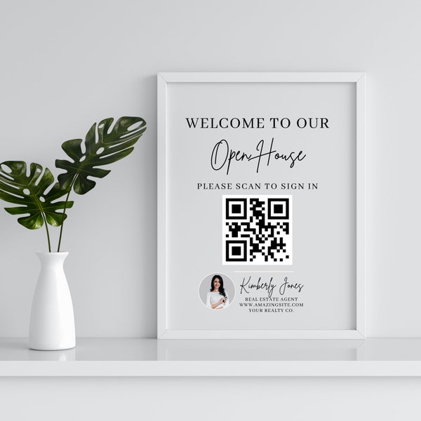 Open House Sign In Sheet w/ QR Code | Realtor Open House | Real Estate Marketing, Touchless Open House | Welcome to my Open House | Sign in