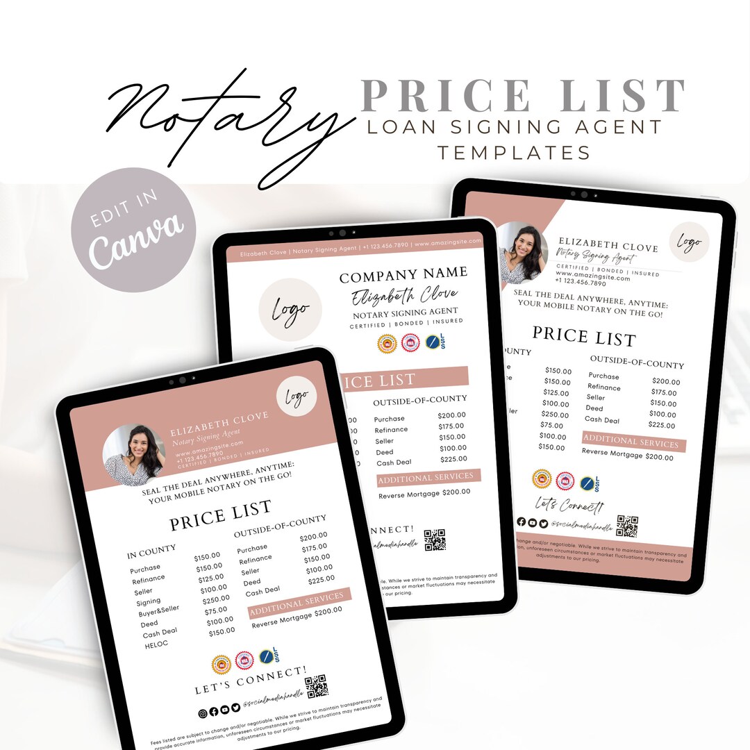 Notary Price List, Loan Signing Agent Price List, Notary Marketing