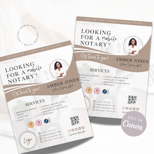 Plantilla editable de volante de marketing para notarios Canva Volante profesional para notarios personalizable para agentes de firma de préstamos y notarios
