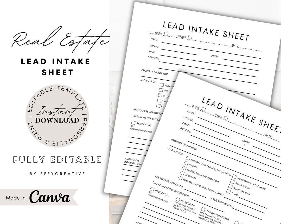 Lead Intake Sheet, Lead Tracker, Client Tracker, Printable Lead Tracker ...