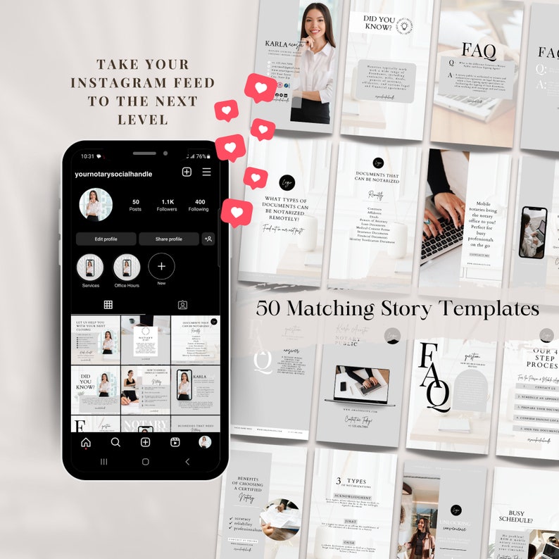 Faqs Template Instagram Notary Social Media Kit: Canva Instagram & Facebook Templates (DIY ...
