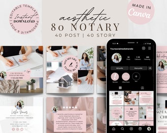 Plantillas para redes sociales de notario: Publicaciones de Instagram en rosa (descarga digital)