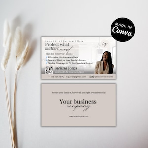 Plantilla de tarjeta de presentación para agente de seguros de vida, tarjetas editables, diseño de Canva para agentes, agentes inmobiliarios y profesionales de negocios.