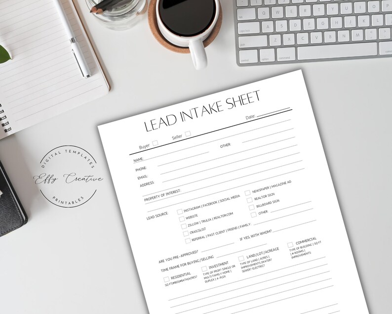 Real Estate Agent Printable Lead Sheet Lead Intake Sheet Etsy UK