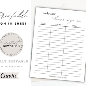 Sign in Sheet Printable Sign up Sheet, Event Sign in Sheet Email List ...