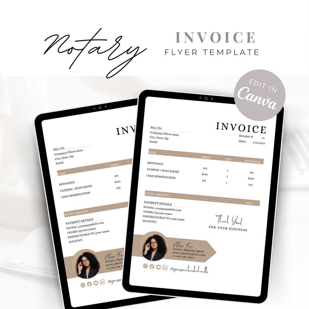 Notary Invoice Notary Invoice Template, Notary Marketing, Notary Editable Invoice ...