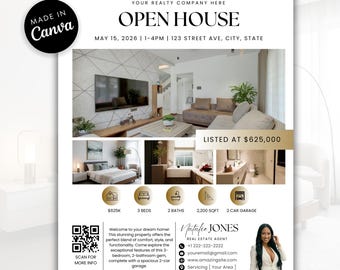 Realtor Open House Flyer | Real Estate Marketing Brochure | Editable Canva Template | Print or Share Digitally