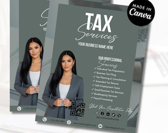 Modern Tax Prep Flyer Template | Editable Canva Tax Preparer Marketing Flyer | Digital Business Promo | 2 Sizes Included