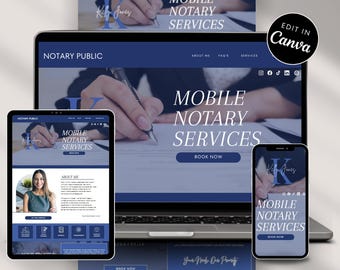Notary Canva Website | Editable Canva Template | Notary landing page | Loan Signing Agent Services Site