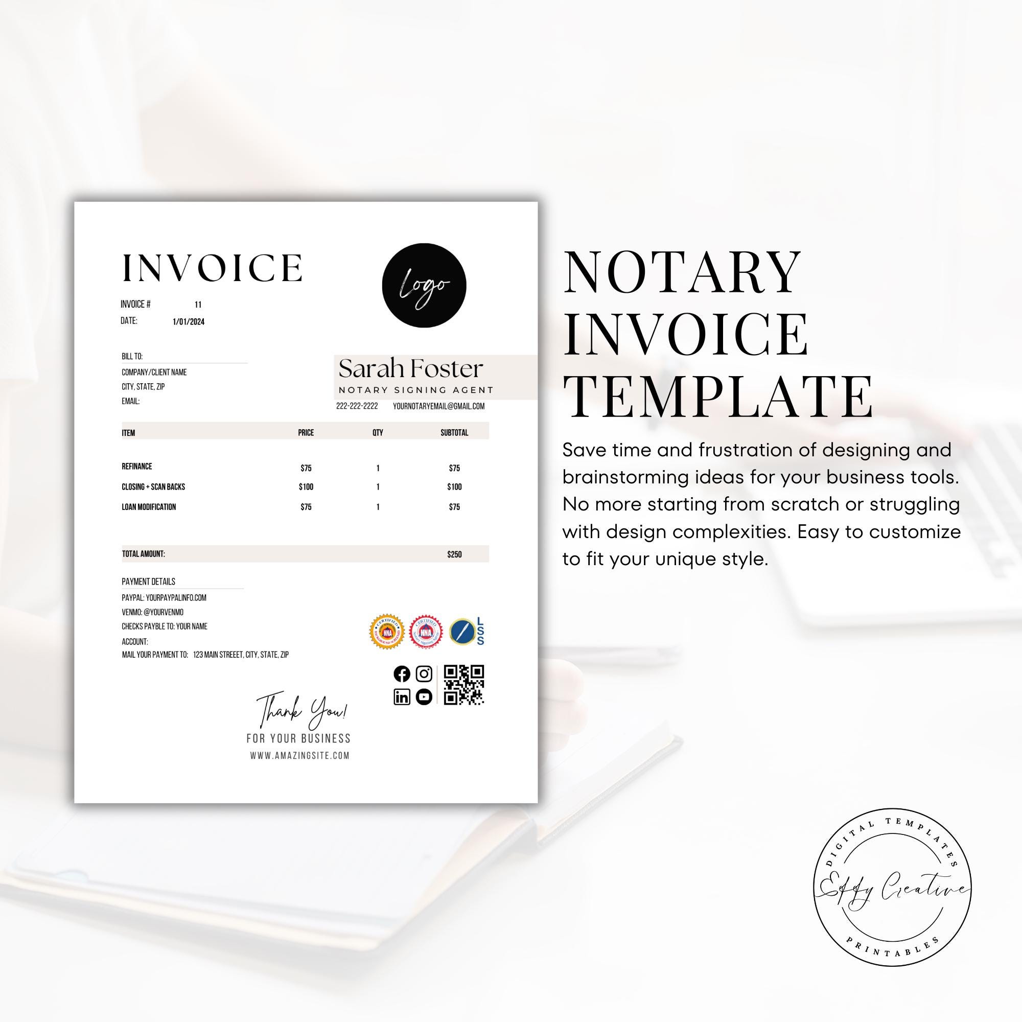 Notary Invoice Notary Invoice Template: Canva Editable, Small Business Marketing ...