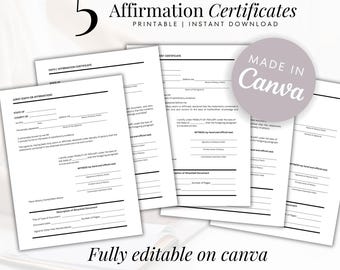 Notary Certificate Templates (5-Pack) | Oath, Affirmation, Jurat, Certification | Editable & Printable
