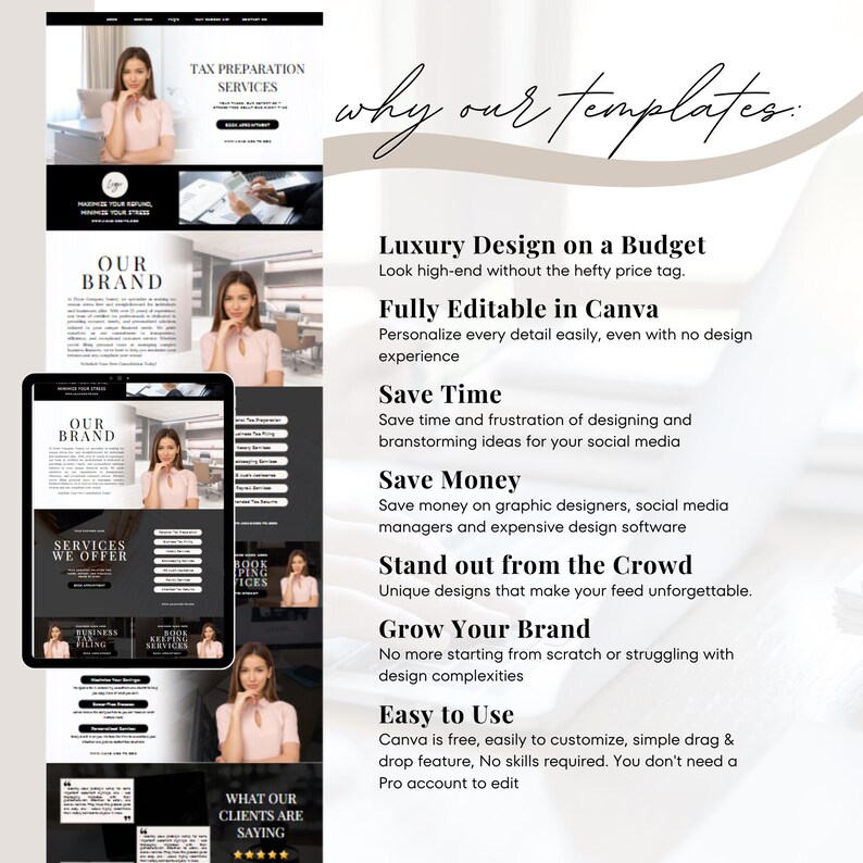 Tax Preparer Website Template Tax Finance Marketing Editable Canva