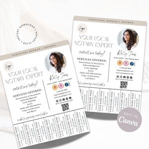 Plantilla de volante desprendible para notario Volante de marketing editable con pestañas de contacto fáciles de desprendimiento Plantilla de Canva personalizable Servicios comerciales de notario