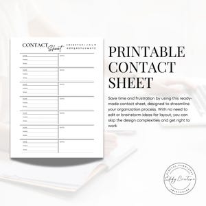 Printable Contact Sheet PDF 3 Sizes US Letter, A4, A5 Contact List ...