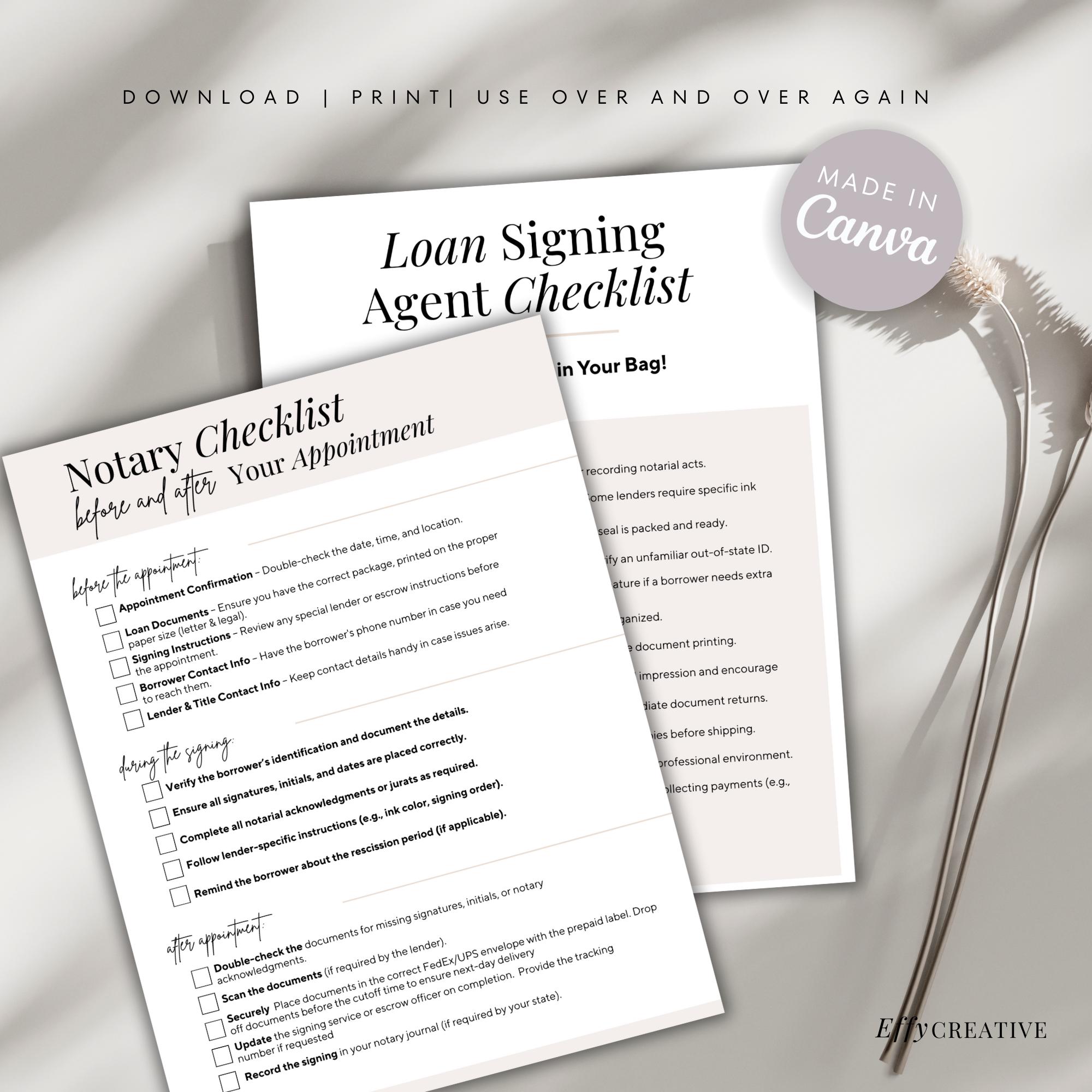 Signing Checklist.pdf Notary Loan Signing Checklist: Customizable Agent Guide (PDF) - Etsy