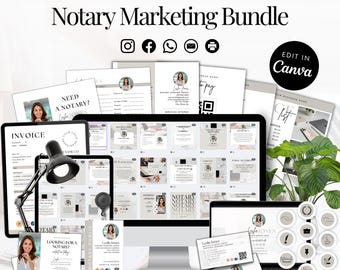 Notary Marketing Bundle | Editable Canva Template |  Notary Starter Kit | Flyers, Business Cards, Social Media Branding | Instant Download