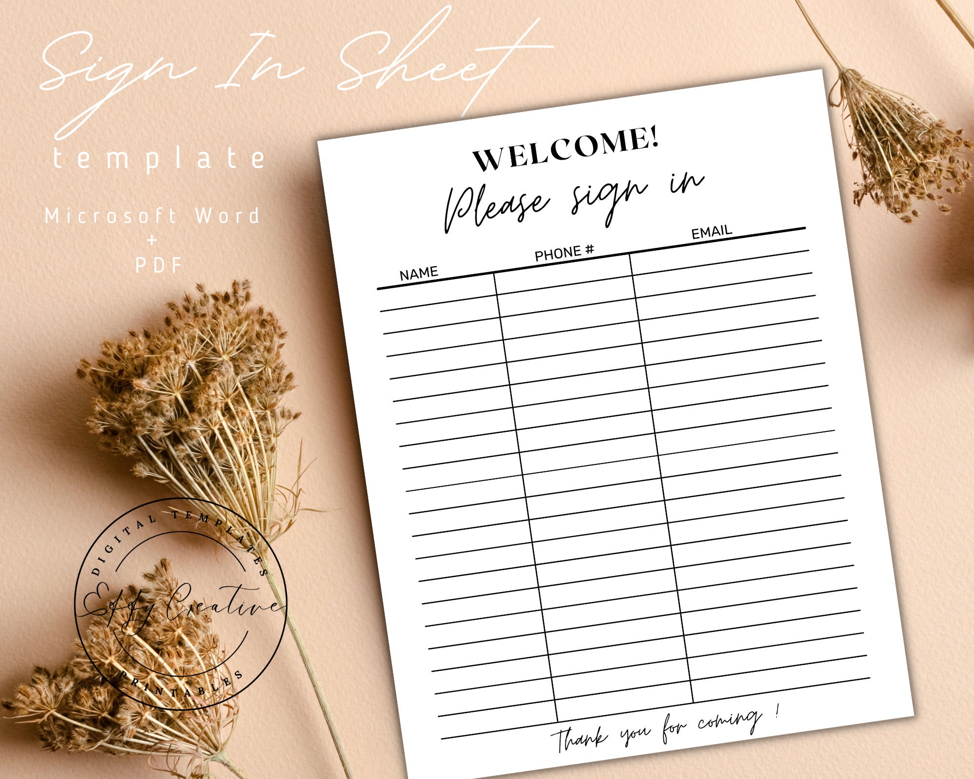 Fillable Sign in Sheet Printable Welcome Sheet Sign in - Etsy Canada