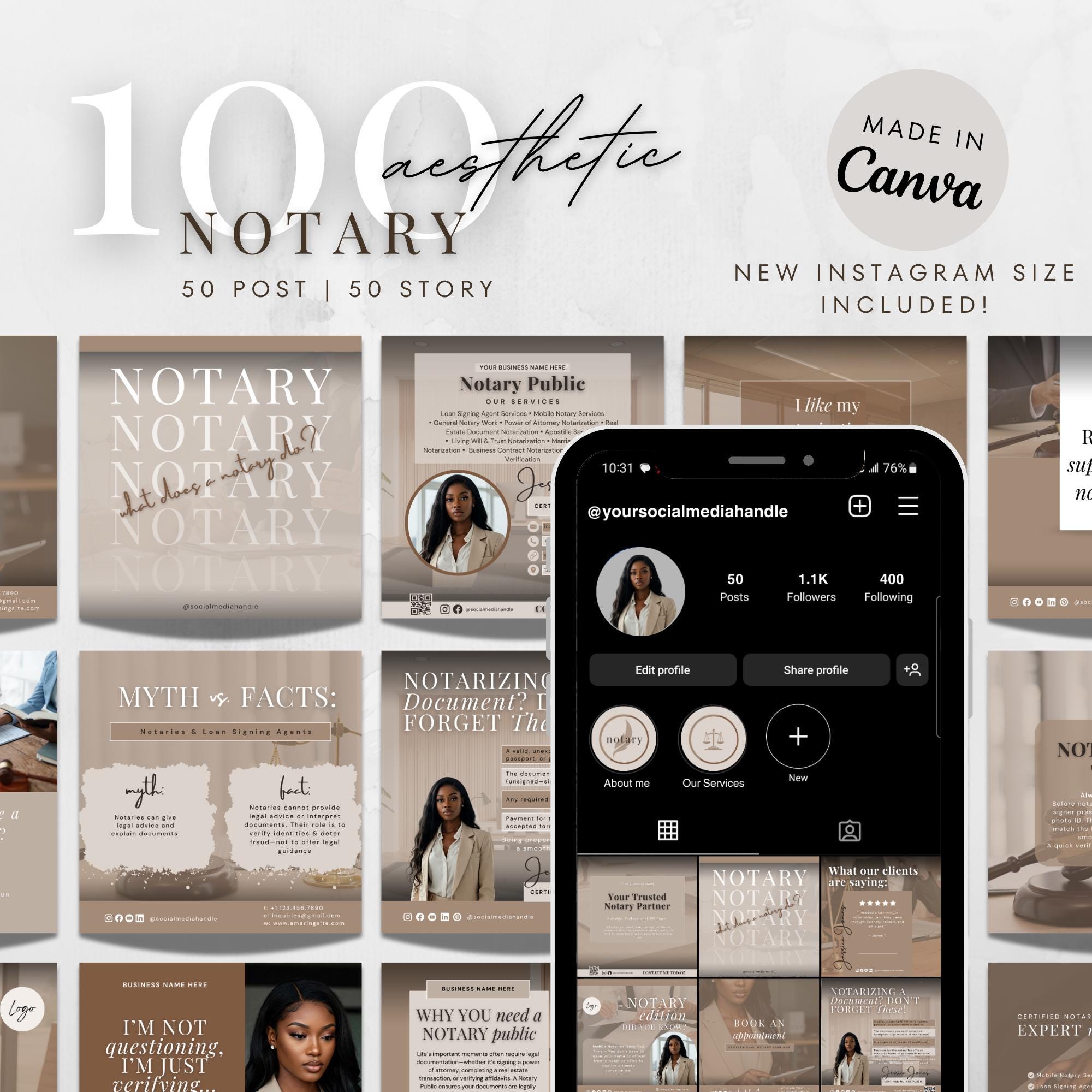 Notary Social Media Kit Notary Canva Templates Loan Signing Agent Marketing Small Business Branding Instagram Posts Templates Facebook