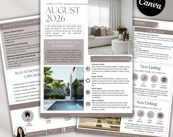 August newsletter | Real Estate Marketing | Canva Editable Template | Printable Flyer Instant Download | Social media