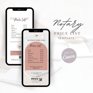 Notar Preisliste Vorlage, Notar Fakturierung, Notar Marketing Vorlagen, Notar Bearbeitbare Preisliste Designs, Vorlagen für Kreditunterzeichnungsagenten