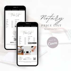 Notarpreislistenvorlage, Notarabrechnung, Notarmarketingvorlagen, Notarbearbeitbare Preislistendesigns, Vorlagen für Kreditunterzeichner