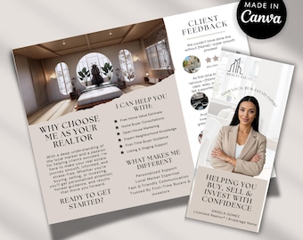 Realtor Trifold Brochure | Real Estate Marketing | Editable Canva Template | Realtor Introduction Flyer